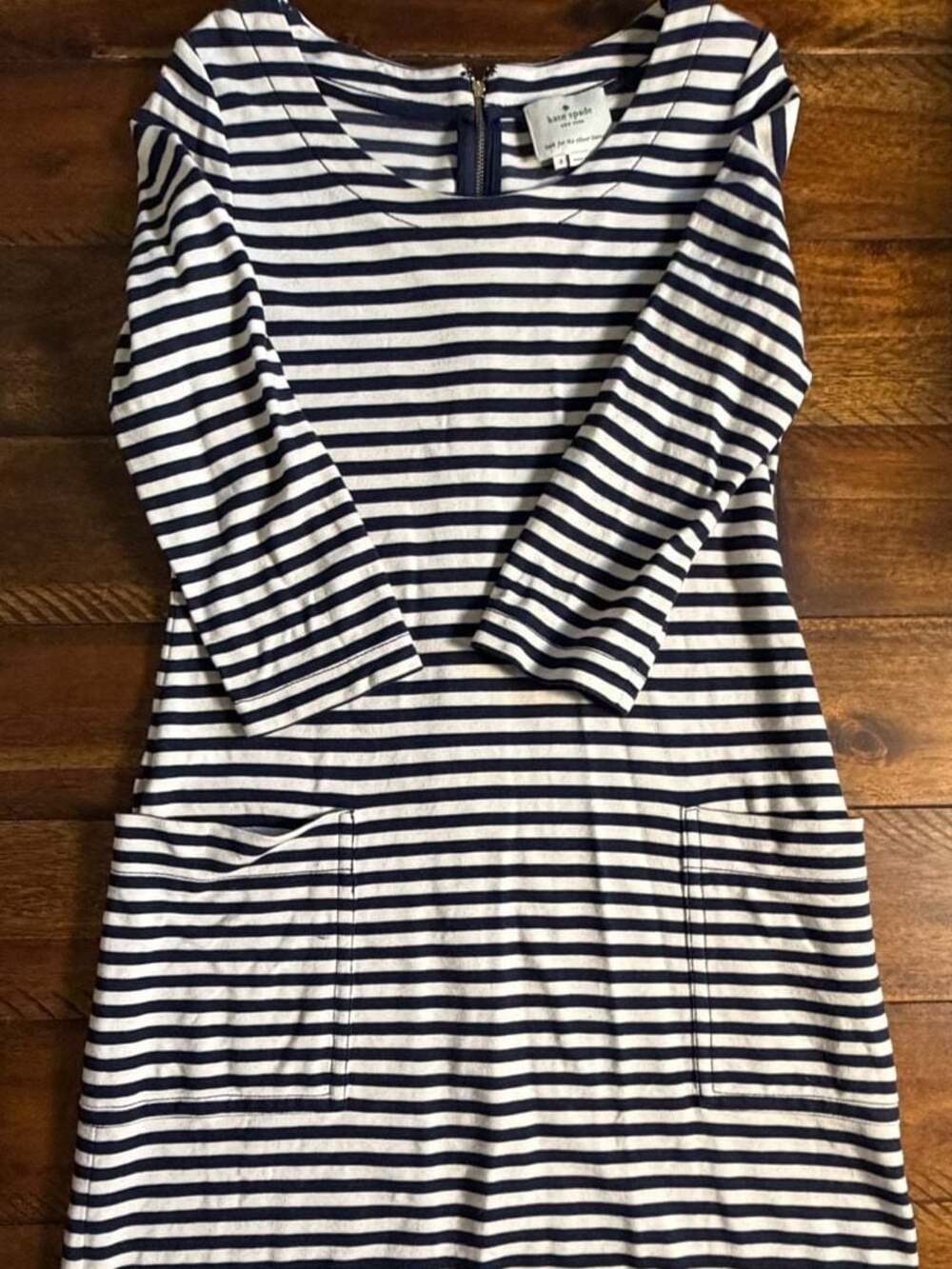 Kate Spade Navy and White Striped Ponte Shift Dress with Pockets Size 4